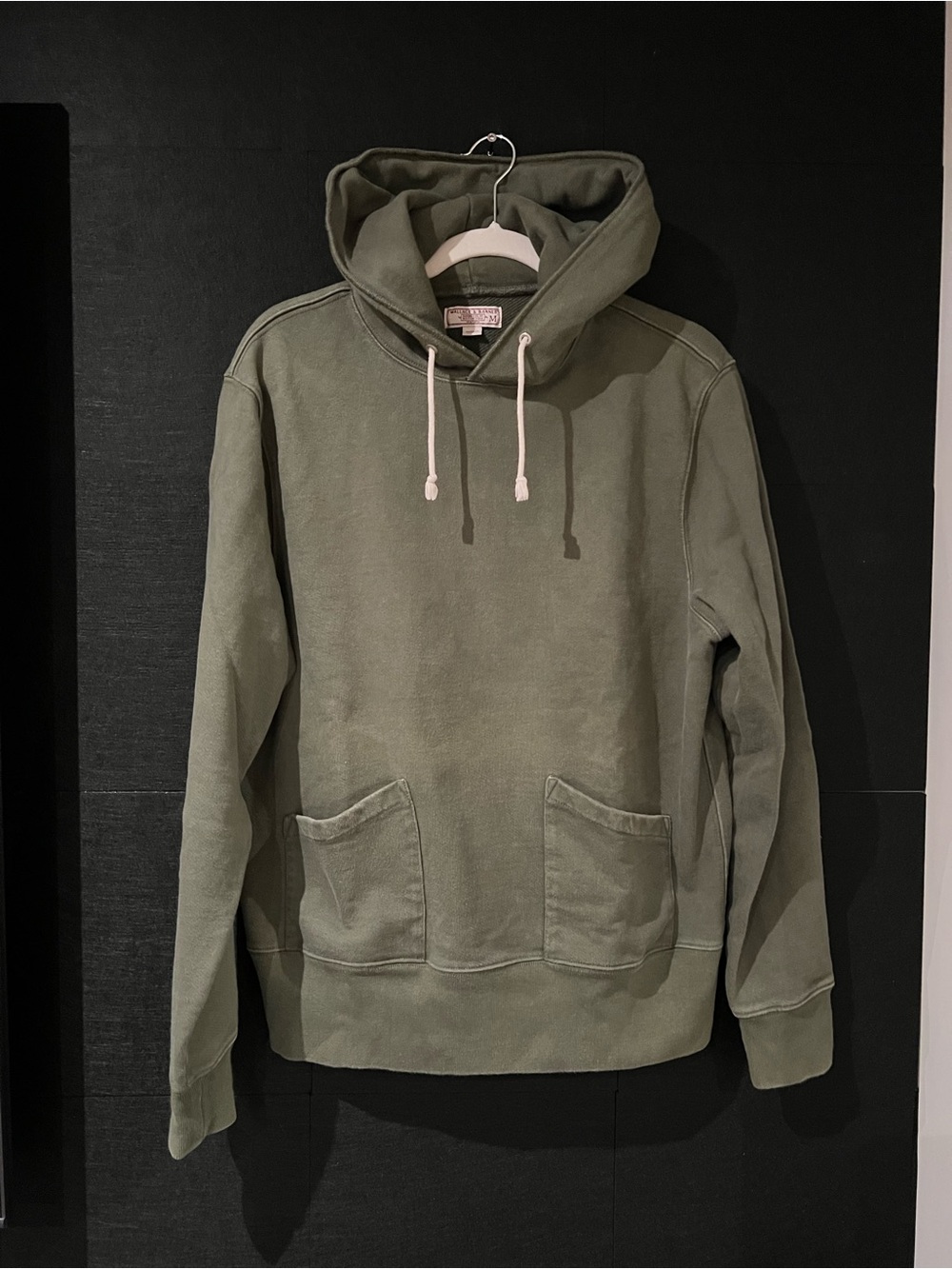 J Crew Wallace & Barnes Men's Olive Green Pullover Hoodie with Kangaroo Pockets